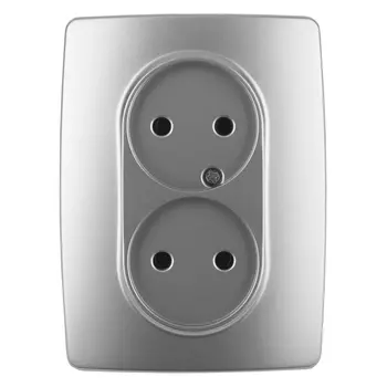 розетка 2 поста ЭРА серия 12 без заземления алюминий