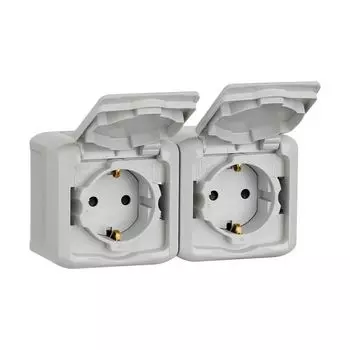 розетка 2 поста LEGRAND Quteo с/з с/ш крышка серый