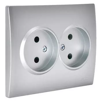 розетка 2 поста LEZARD Karina б/з б/ш 16А матовое серебро