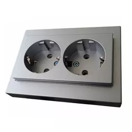 розетка 2 поста LIREGUS Epsilon c заземлением, серебро