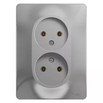розетка 2 поста SCHNEIDER ELECTRIC Glossa без заземления, алюминий