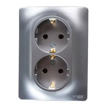 розетка 2 поста SCHNEIDER ELECTRIC Glossa с заземлением, алюминий