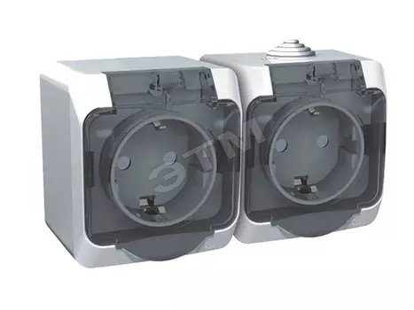 розетка 2 поста SCHNEIDER ELECTRIC Этюд IP44 с заземлением с крышкой, с защитной шторкой, белый