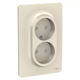 розетка 2 поста SCHNEIDER ELECTRIC Unica Studio без заземления, с защитной шторкой , бежевый