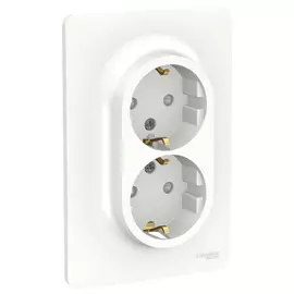 розетка 2 поста SCHNEIDER ELECTRIC Unica Studio с заземлением, с защитной шторкой, белый