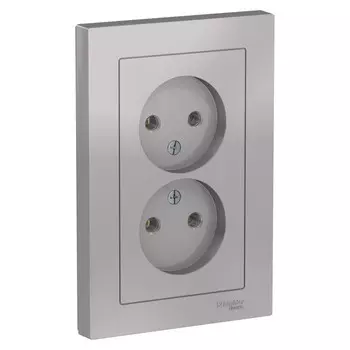 розетка 2 поста SYSTEME ELECTRIC Atlas Design б/з в сборе алюминий