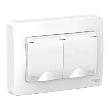 розетка 2 поста SYSTEME ELECTRIC Blanca IP44 с/з с/ш с крышкой 16А 250В белый