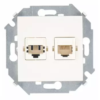 розетка 2 поста телефонный компьютерный RJ11/RJ45 SIMON серия 15 слоновая кость