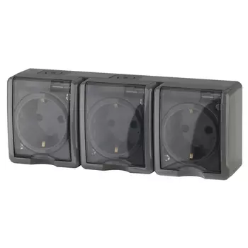розетка 3 поста ЭРА Эксперт IP54 с заземлением серый