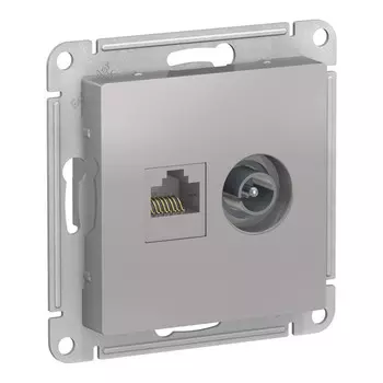 розетка двойная телевизионная и компьютерная Atlas Design RJ45+tv категория 5е алюминий