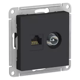 розетка двойная тв + компьютерная Atlas Design RJ45 категория 5е, карбон