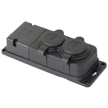 розетка двухместная с защитными крышками каучуковая EKF 230В 2P+PE 16A IP44 черный