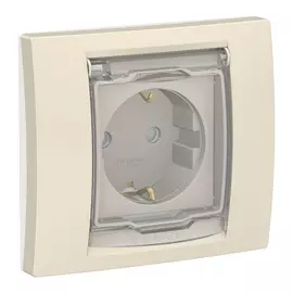 розетка SCHNEIDER ELECTRIC Unica Studio IP44 с заземлением с крышкой, с защитной шторкой, бежевый NU003744