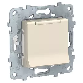 розетка SCHNEIDER ELECTRIC Unica Studio IP44 с заземлением с крышкой, с защитной шторкой, бежевый NU503744TA