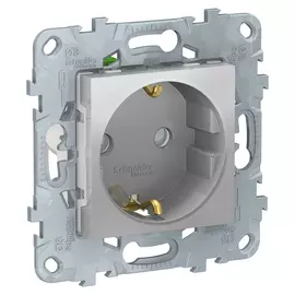 розетка SCHNEIDER ELECTRIC Unica Studio с заземлением, с защитной шторкой, алюминий