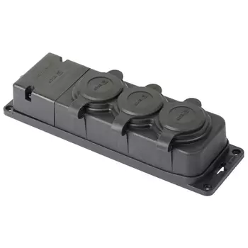 розетка трехместная с защитными крышками каучуковая EKF 230В 2P+PE 16A IP44 черный