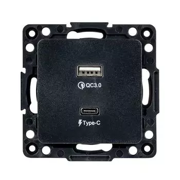 розетка USB 2 поста USB (type-A + type-C) EKF Стокгольм чёрный