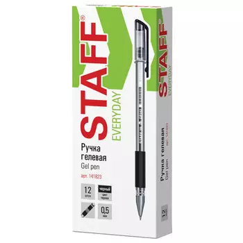 ручка гелевая с грипом STAFF EVERYDAY GP-192 черная 0,35мм