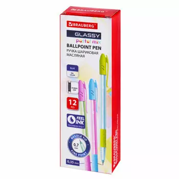 ручка шариковая масляная BRAUBERG GLASSY PASTEL MIX 0,35мм синий