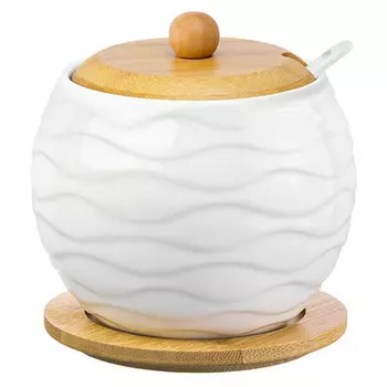 сахарница Айсберг 620мл на подставке с ложкой фарфор, дерево