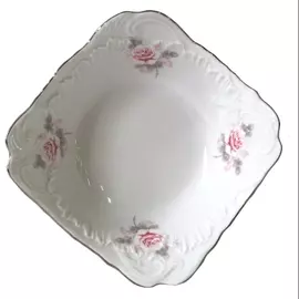 салатник CMIELOW Рококо Бледная роза отводка платиной прямоугольный 14см 0,2л фарфор