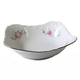 салатник CMIELOW Рококо Бледная роза отводка платиной прямоугольный 24см 1л фарфор