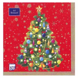салфетки BOQUET Новогодняя ель на красном 3-слойные 33х33см 12шт
