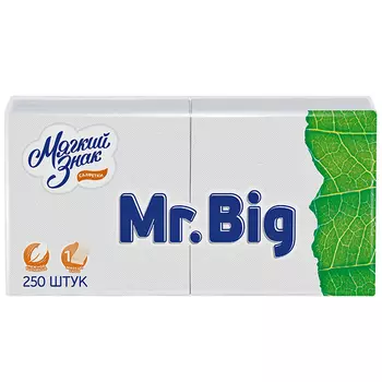 салфетки МЯГКИЙ ЗНАК Mr.Big 1-слойные 24х24см 250шт