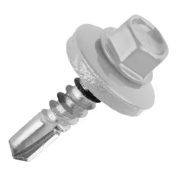 саморез кровельный с буром 4,8х28мм серый RAL-7004 60шт