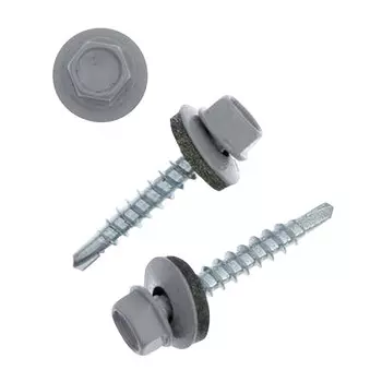 саморез кровельный с буром 4,8х35мм серый RAL-7004 60шт