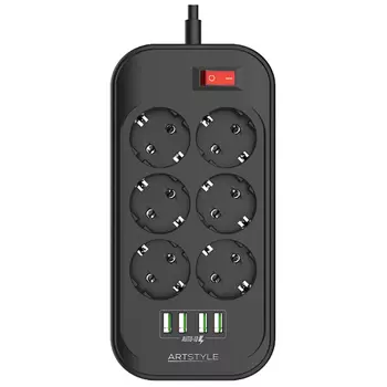 сетевой фильтр ARTSTYLE 6 гнезд 4 usb 2м черный