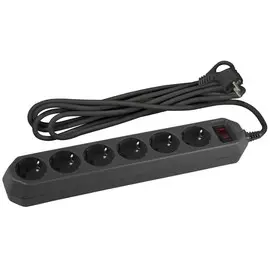 сетевой фильтр ЭРА USF 3м 6-местный с/з 3x0,75кв мм с выключателем черный