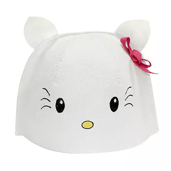 шапка банная Китти вышивка фетр белый