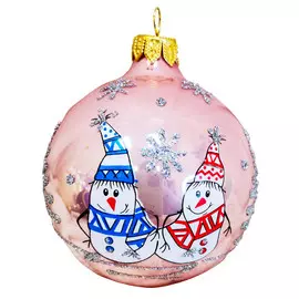 шар 65мм Два снеговика стекло розовый