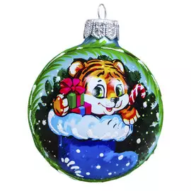 шар 65мм Тигрёнок в сапожке (Символ года) стекло