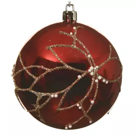 шар 80мм Цветок с декором пластик красный