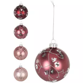 шар 80мм Цветы стекло розовый в асс-те