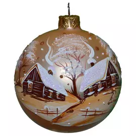 шар 80мм Новогодний пейзаж 2 стекло светло-коричневый