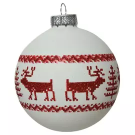 шар 80мм Олень стекло красно-белый