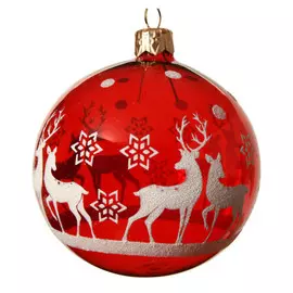 шар 80мм Олени стекло красный