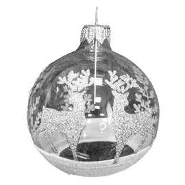 шар 80мм Олени зимой 2 стекло прозрачный