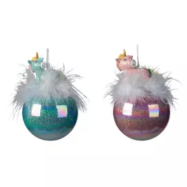 шар 80мм с декором Единорог пушистый стекло мультиколор в асс-те