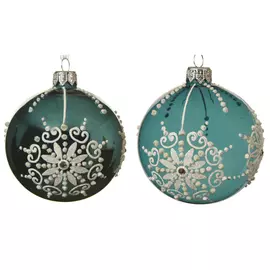 шар 80мм Снежинка белая стекло бирюзовый в асс-те