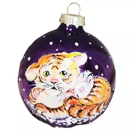 шар 80мм Тигренок на снегу (Символ года) стекло