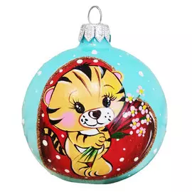 шар 80мм Тигренок с букетом (Символ года) стекло