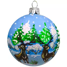 шар 85мм Олени стекло голубой