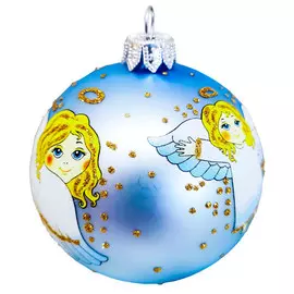 шар 85мм Парящие ангелы стекло голубой