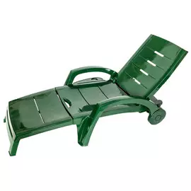 шезлонг складной 186х76х88см на колёсах тёмно-зелёный пластик