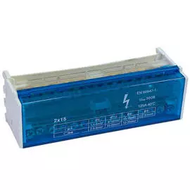 шина нулевая DORI на Din-рейку в корпусе 2 шины по 15 отверстий