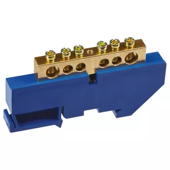 шина нулевая NAVIGATOR на DIN-изоляторе 6 отверстий крепеж по центру 125А 1шт латунь